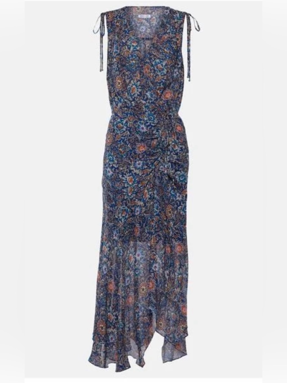 NWT Veronica Beard Dovima 100% Silk Floral Ruched Midi Dress Blue White Sz 4 - Picture 14 of 14